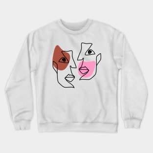 Abstract faces people drawn by one line communicate. Crewneck Sweatshirt